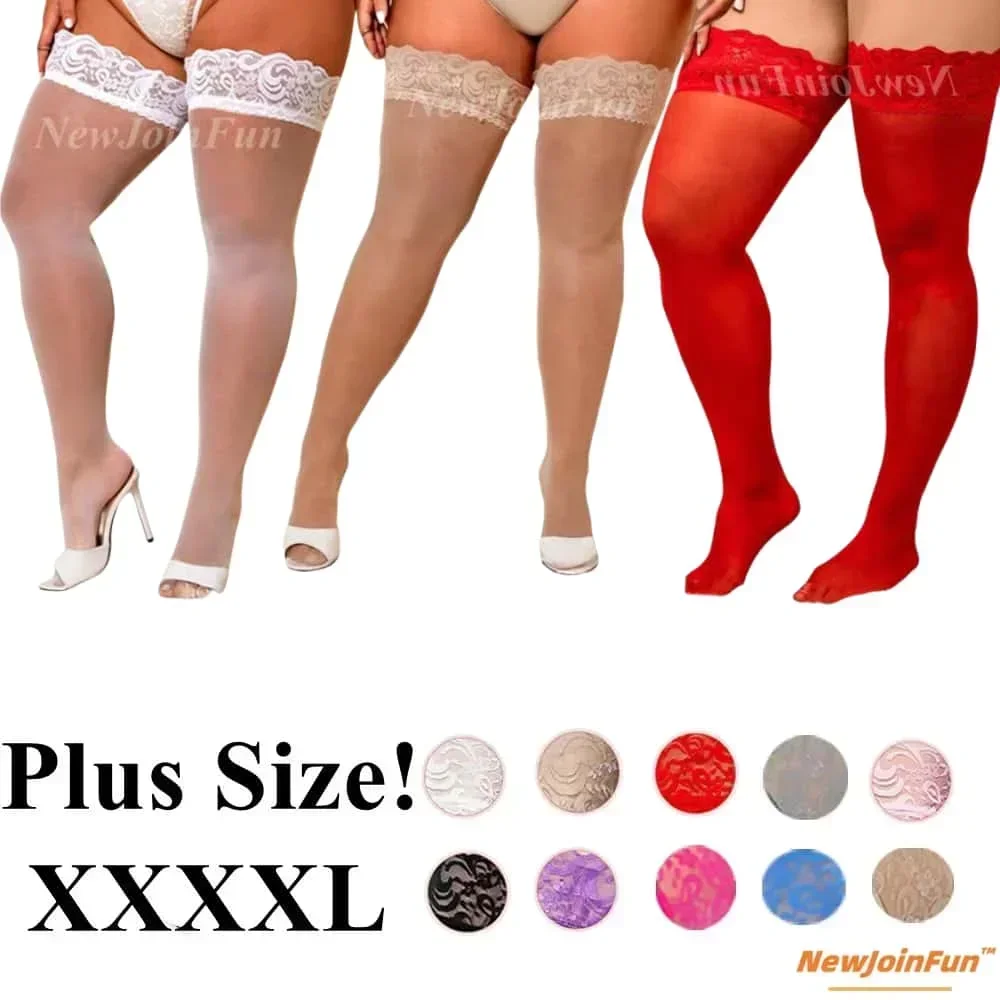 

Черно-белые кружевные чулки большого размера, сексуальные прозрачные рождественские длинные носки выше колена в сеточку с противоскользящим покрытием для женщин