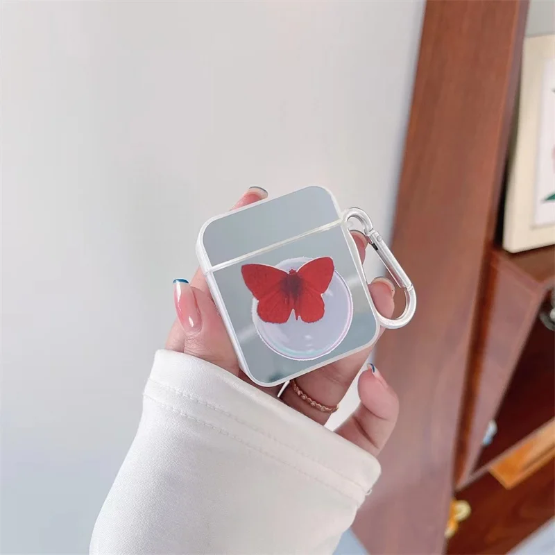 コインケース,ミラー付きイヤホン,美しい蝶,1 2 3,airpods pro用ケース,魅力的な充電ケース