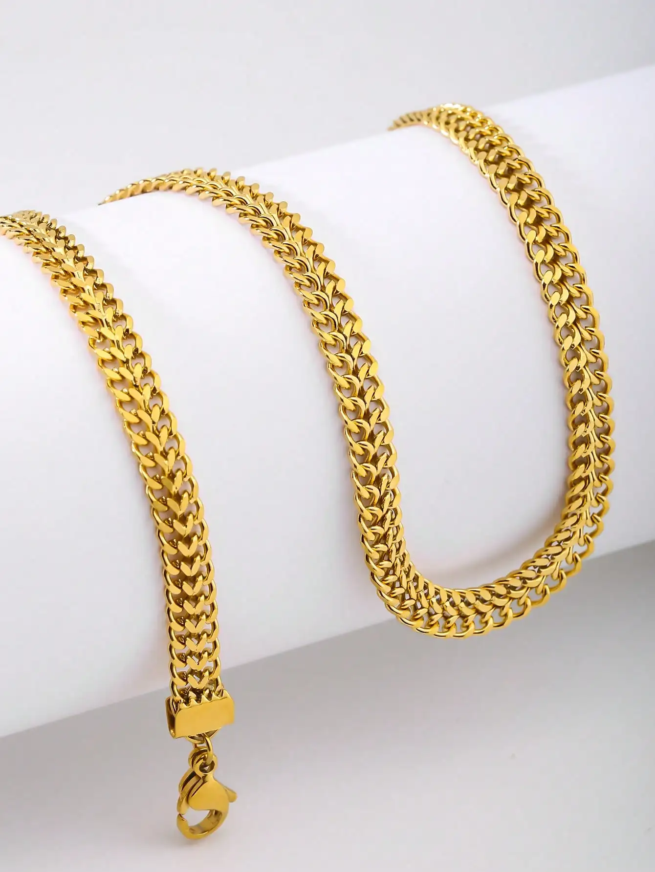 Stainless Steel Necklace For Women Double Row Chain Necklace