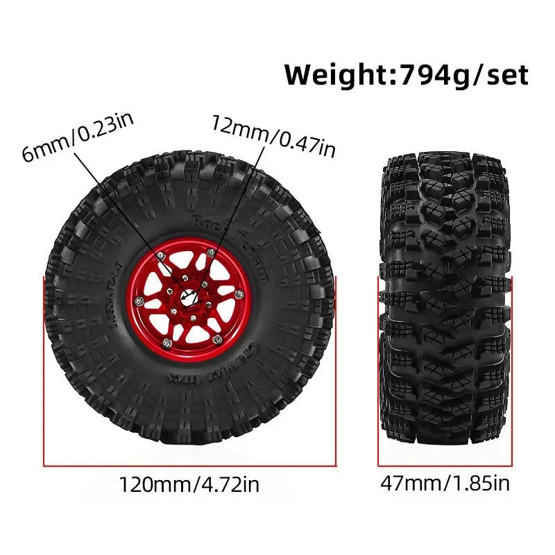

RS RC 120mm Metal 1.9" Beadlock Wheel Rim Rubber Tire Set for 1/10 RC Crawler Car Trxs TRX4 RC4WD D90 Axial SCX10 II III MST