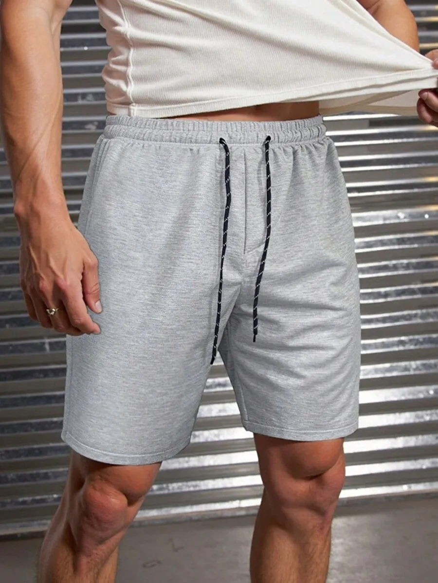 Grey And Black Two-Piece Mens Elastic Waist Loose Straight Shorts For Casual Wear And Light Activity