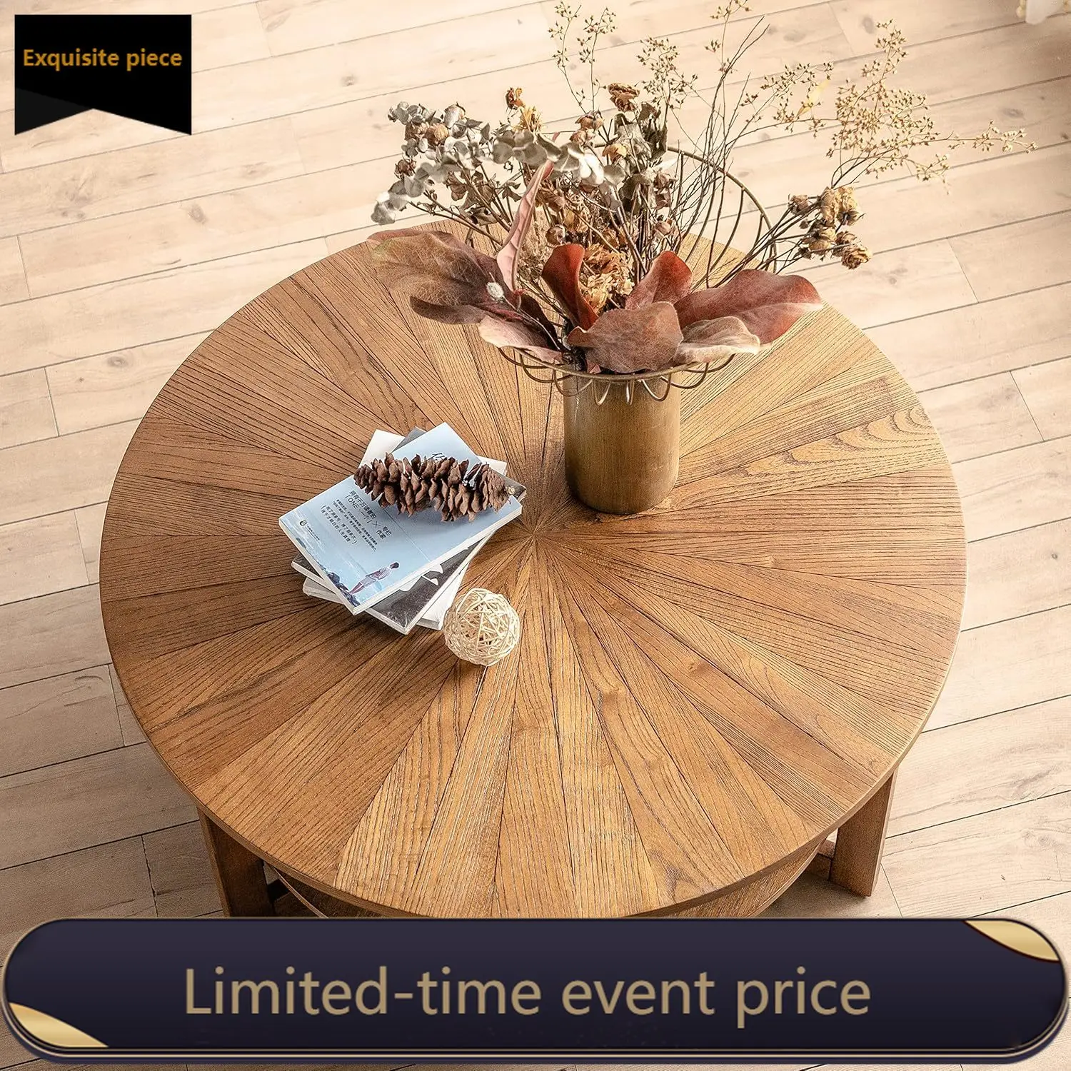 

Двухуровневый круглый кофейный столик Espresso, 35 дюймов, с полкой для хранения, центральный столик для гостиной, квартиры, дома, мебель, простая сборка