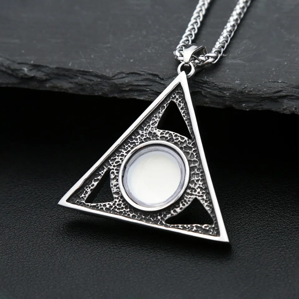 Gothic Vintage Evil Eye Pendant For Men Stainless Steel Punk Hip Hop Fashion Triangle Necklace Unique Amulet Jewelry Wholesale