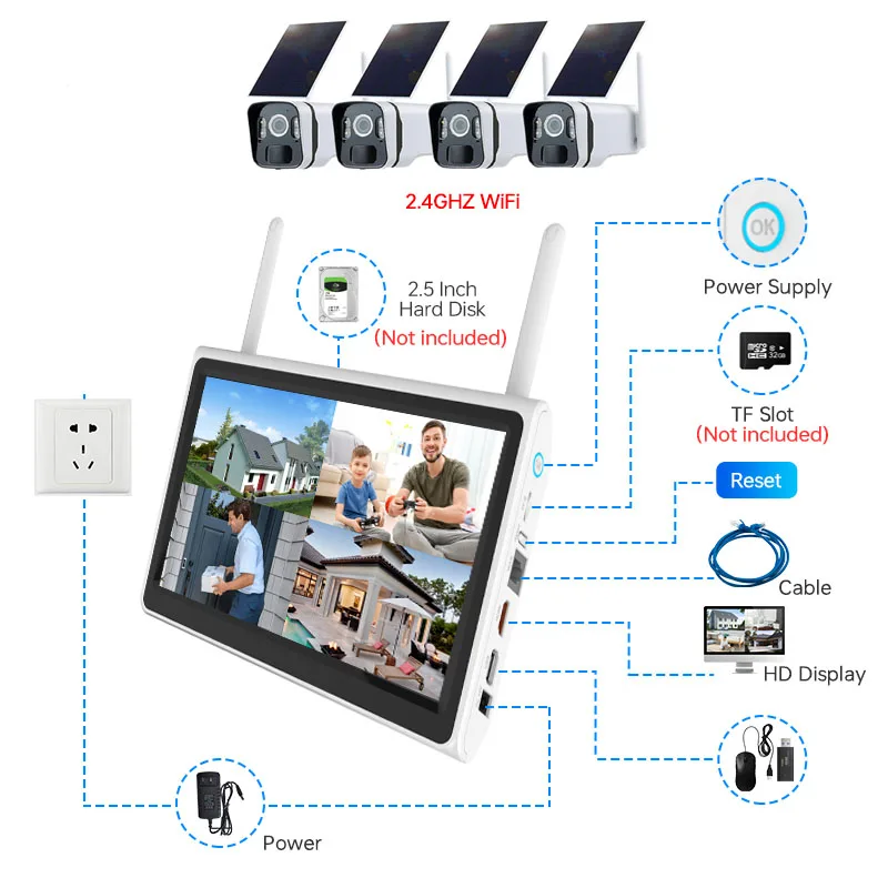 Outdoor 4MP 4CH Solar Power Surveillance  System Wifi NVR Kit Cctv System Wireless Outdoor