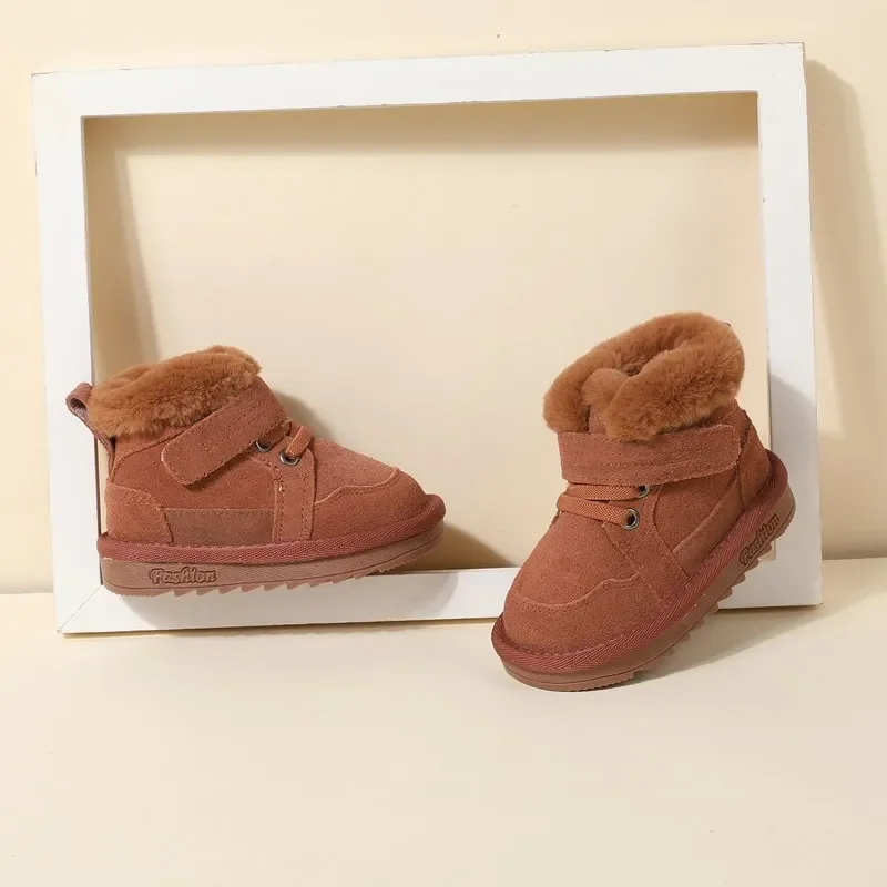 Novo inverno botas de neve do bebê unisex couro bonito meninos meninas sapatos de algodão quente crianças tênis fundo macio da criança sapatos de bebê