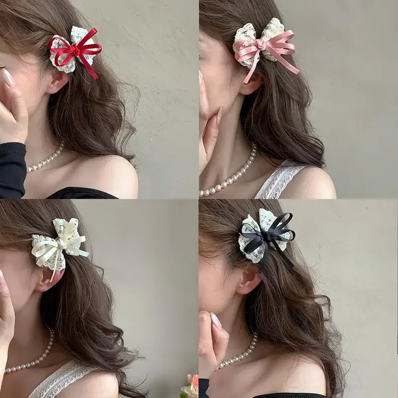 2 قطعة مجموعة القوس مقاطع الشعر للفتيات أزرق أحمر أسود القماش دبابيس الشعر الجانب الانفجارات المشابك الشريط اكسسوارات للأطفال