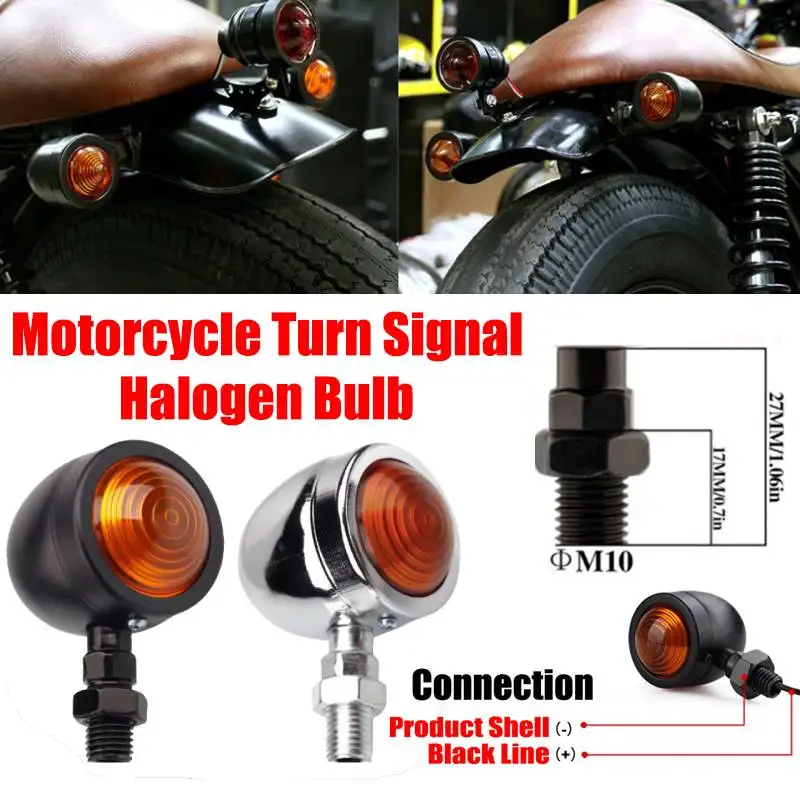 Motorcycle Turn Signal Lights Halogen Motorcycle Direction Indicators Universal 12V 10mm Black Chrome Turn Signals For Motorbike