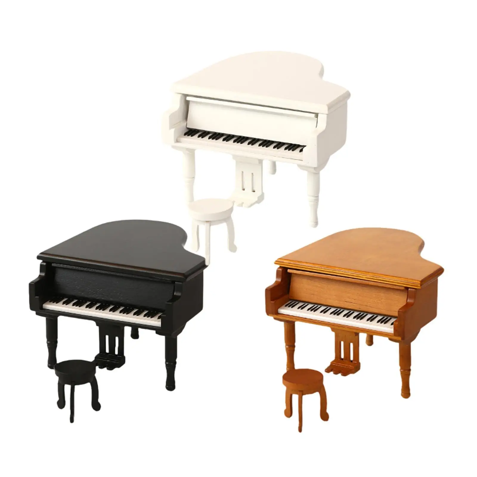 Dolls House Piano Music Box 1:12 Scale DIY Scene with Stool Piano Musical Instrument Model Musical Box for Musicians Birthday