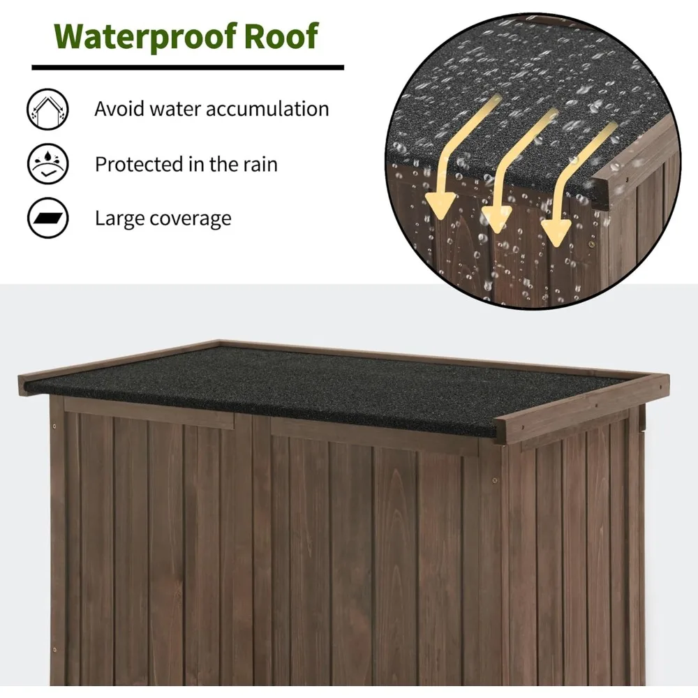 Шкаф для хранения на открытом воздухе, деревянный сарай для хранения с пол, 63-дюймовый садовый садовый сарай с водонепроницаемой крышей