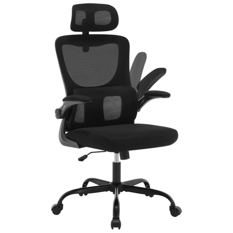 WOLTU Drehbarer Bürostuhl, ergonomischer Schreibtisch-Computerstuhl aus Netzstoff, höhenverstellbare Schaukelarmlehnen, Kopfstütze mit Schaukelfunktion