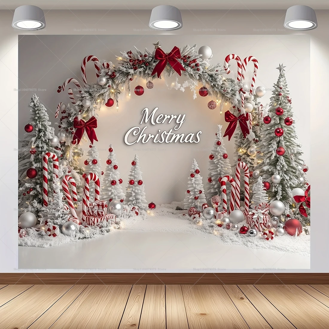لافتة خلفية رجل الثلج لعيد الميلاد ، مزينة بشجرة عيد الميلاد وحلوى مطبوعة ، التصوير الفوتوغرافي لحفلة الأعياد ، 1 قصب #5