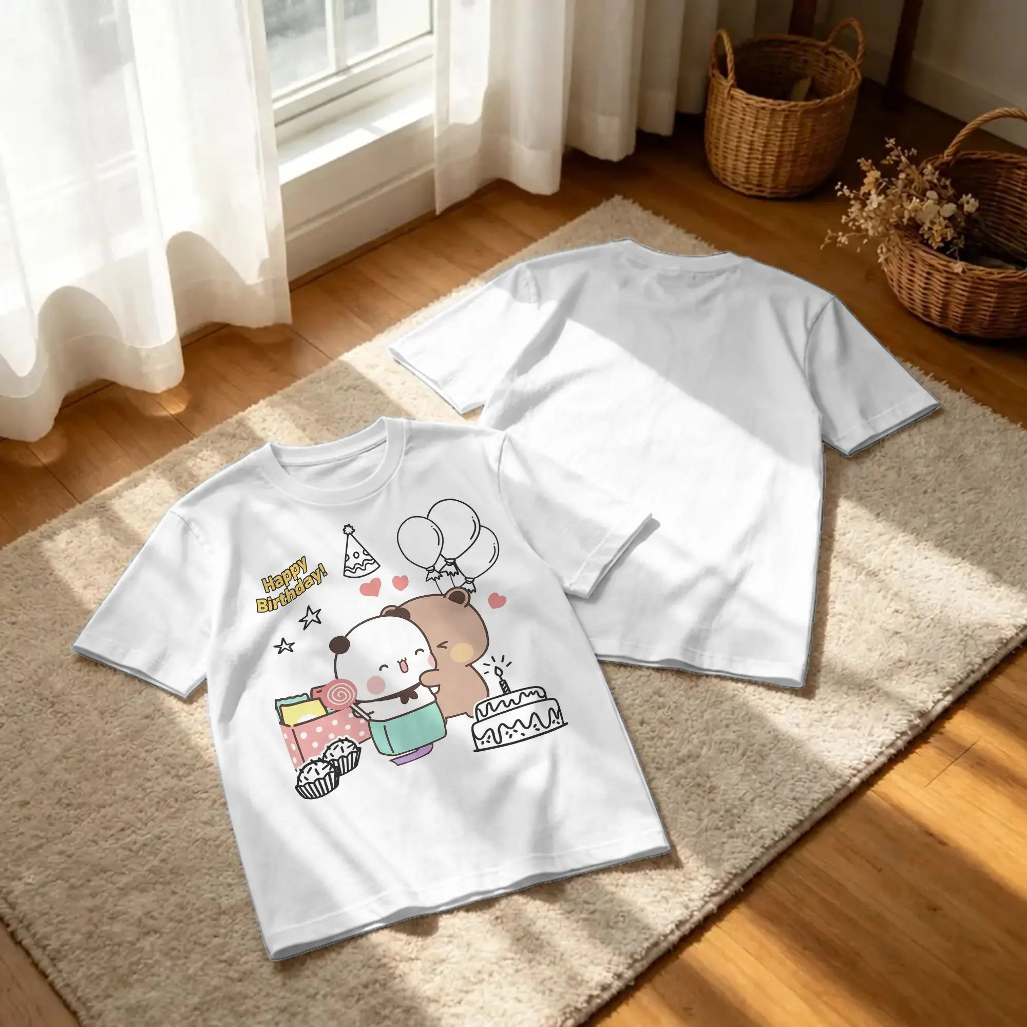 Happy Birthday Bubu Dudu for Men Women T Shirts Panda Bear Tee Shirt Short Sleeve Crew Neck T-Shirts Cotton Printing Clothes