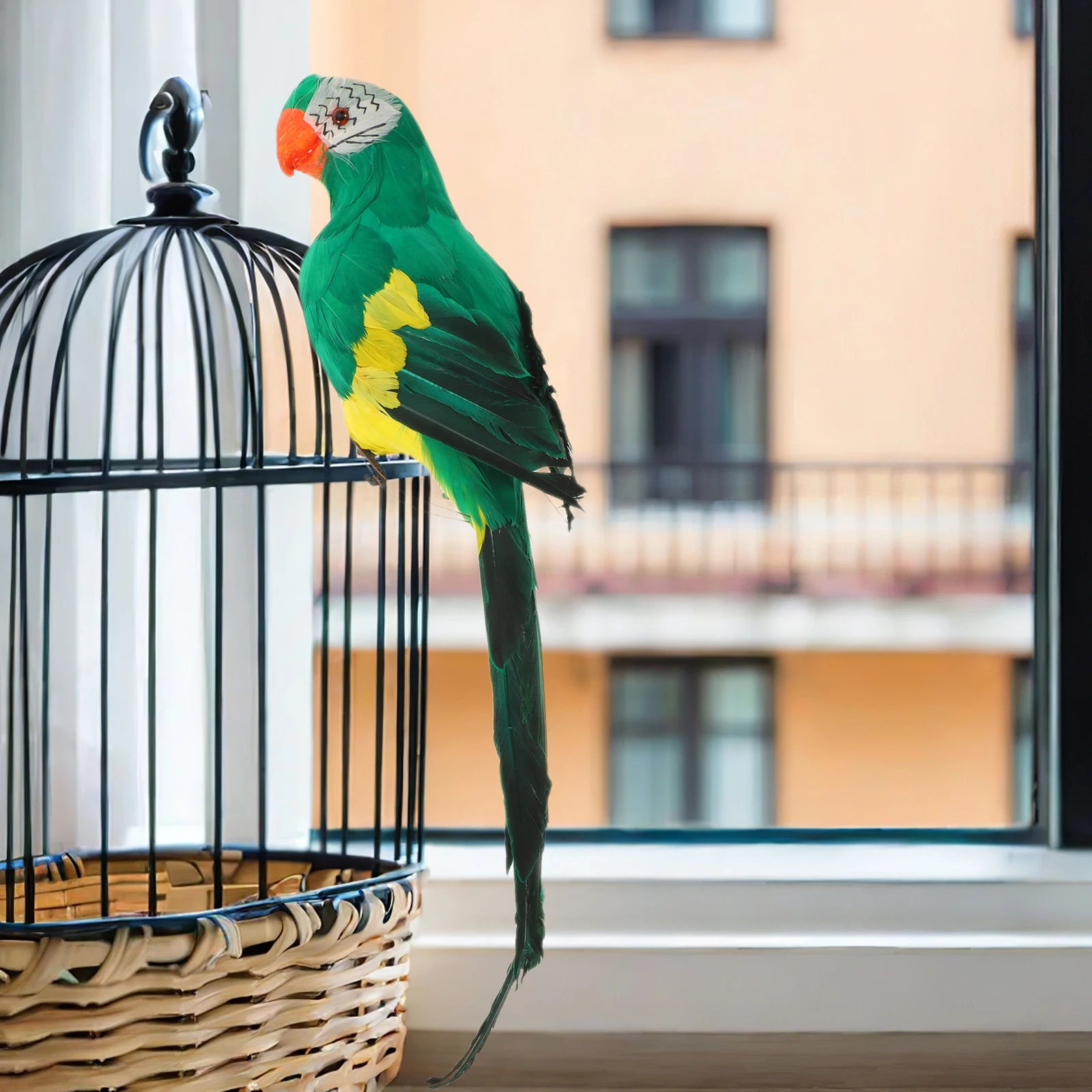 

Large Artificial Feathered Parrot Sculpture 45cm Lifelike Bird for Yard Garden Patio Lawn Event Home Decoration