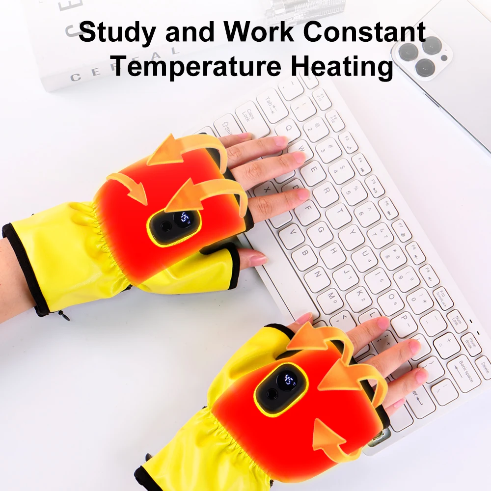 USB rechargeable heating gloves with adjustable temperature in three levels, suitable for office/outdoor portable use