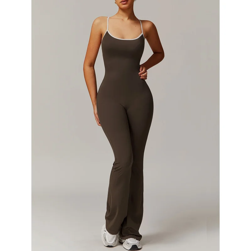 Women's High Waist Cross Back Bodysuit with Bellars Suit - Full-Body Tummy Control Jumpsuit, Solid Color Tight One-Piece for view 2