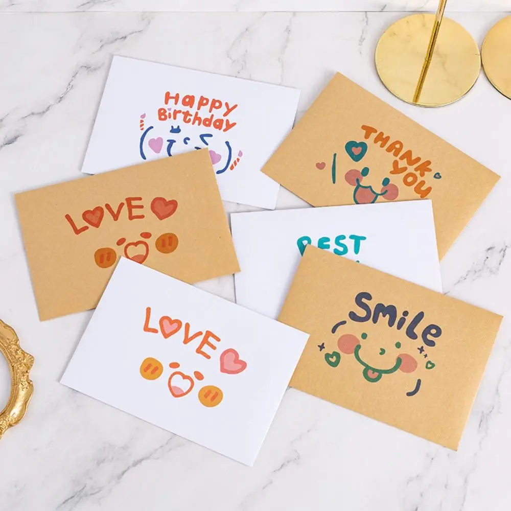 24Pcs Fresh Cute Kraft Paper Envelope Expression Letter Blessing Thank Envelope Kawaii Happy Graffiti Envelope Teachers' Day