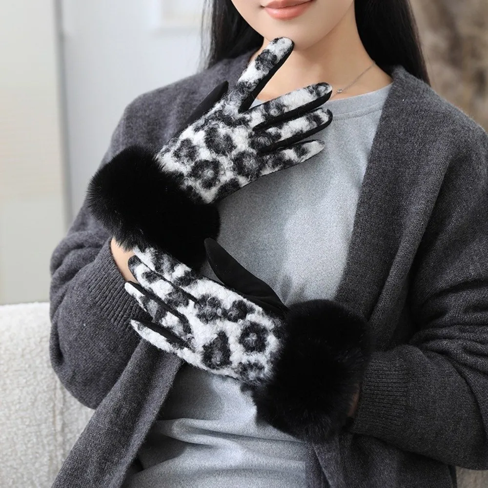 

Милые бархатные перчатки с леопардовым принтом, ветрозащитные женские перчатки с длинными пальцами и флисовой подкладкой, зимние замшевые перчатки в корейском стиле, осень