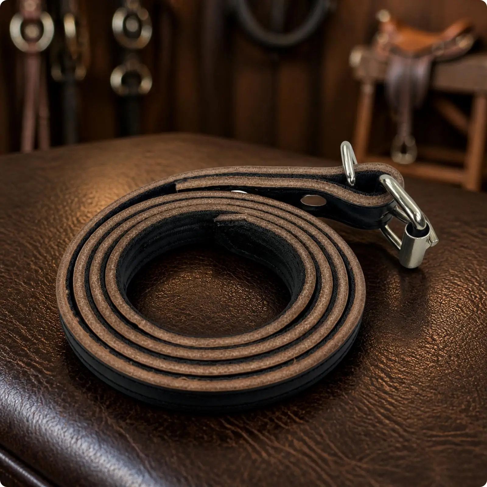Reinforced Leather Equestrian Stirrup Strap with Adjustable Length for Western and English Saddle Use