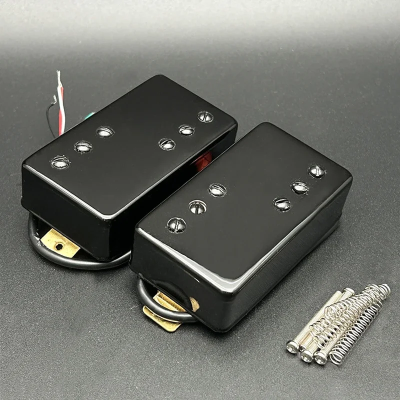 Two Line 3+3 Brass Cover Humbucker Guitar Pickup 4 Coil Cable 7.5K/15K Coil Splitting Pickup for LP Guitar Black