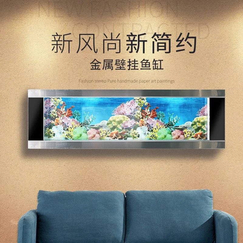 

Wall-Mounted Ecological Fish Tank Stainless Steel Silver Brushed Aquarium