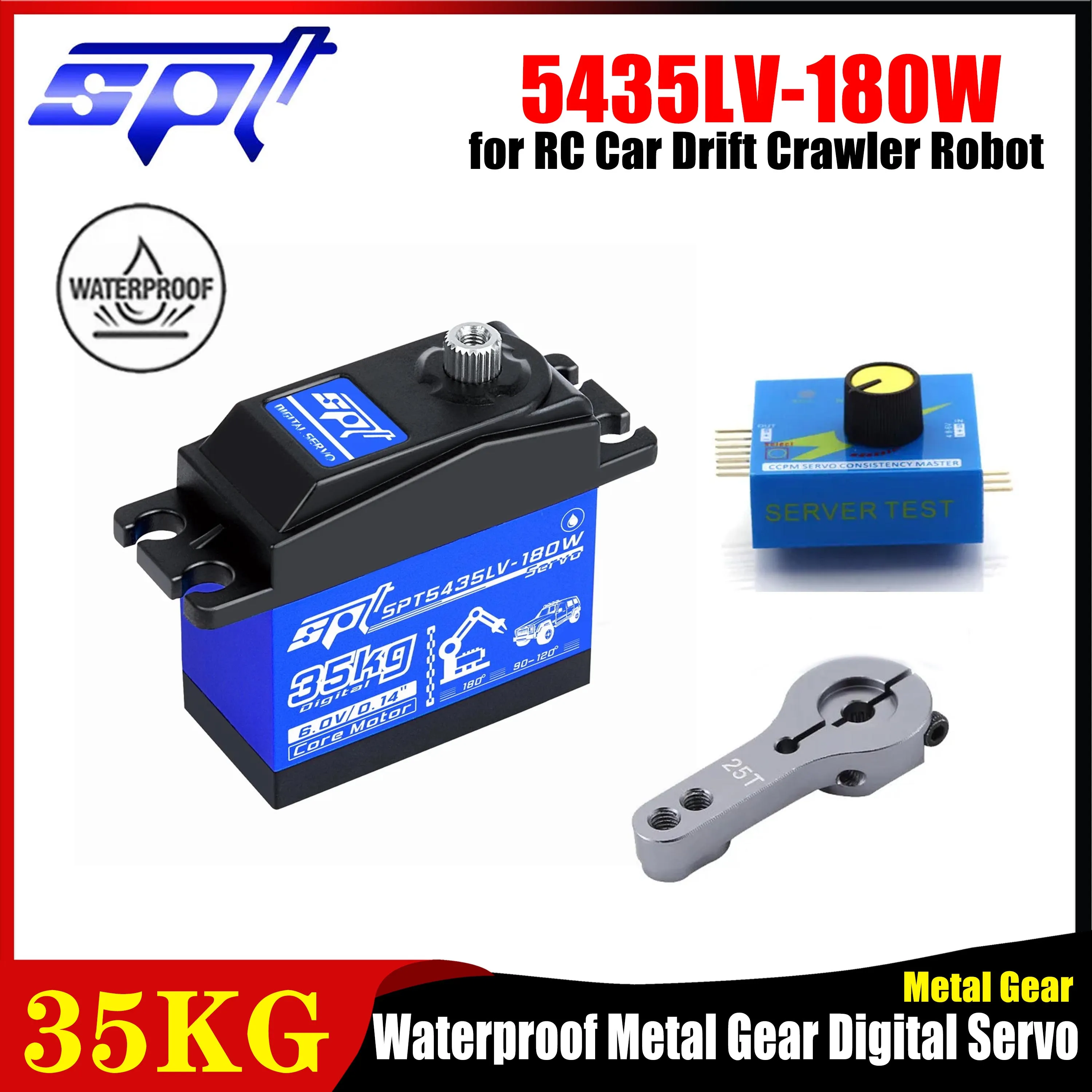 

SPT 5435LV-180W 35KG Waterproof Metal Gear Digital Servo 25T Servo Arm Tester for RC Car Drift Crawler Fixed-wing Boat Robot