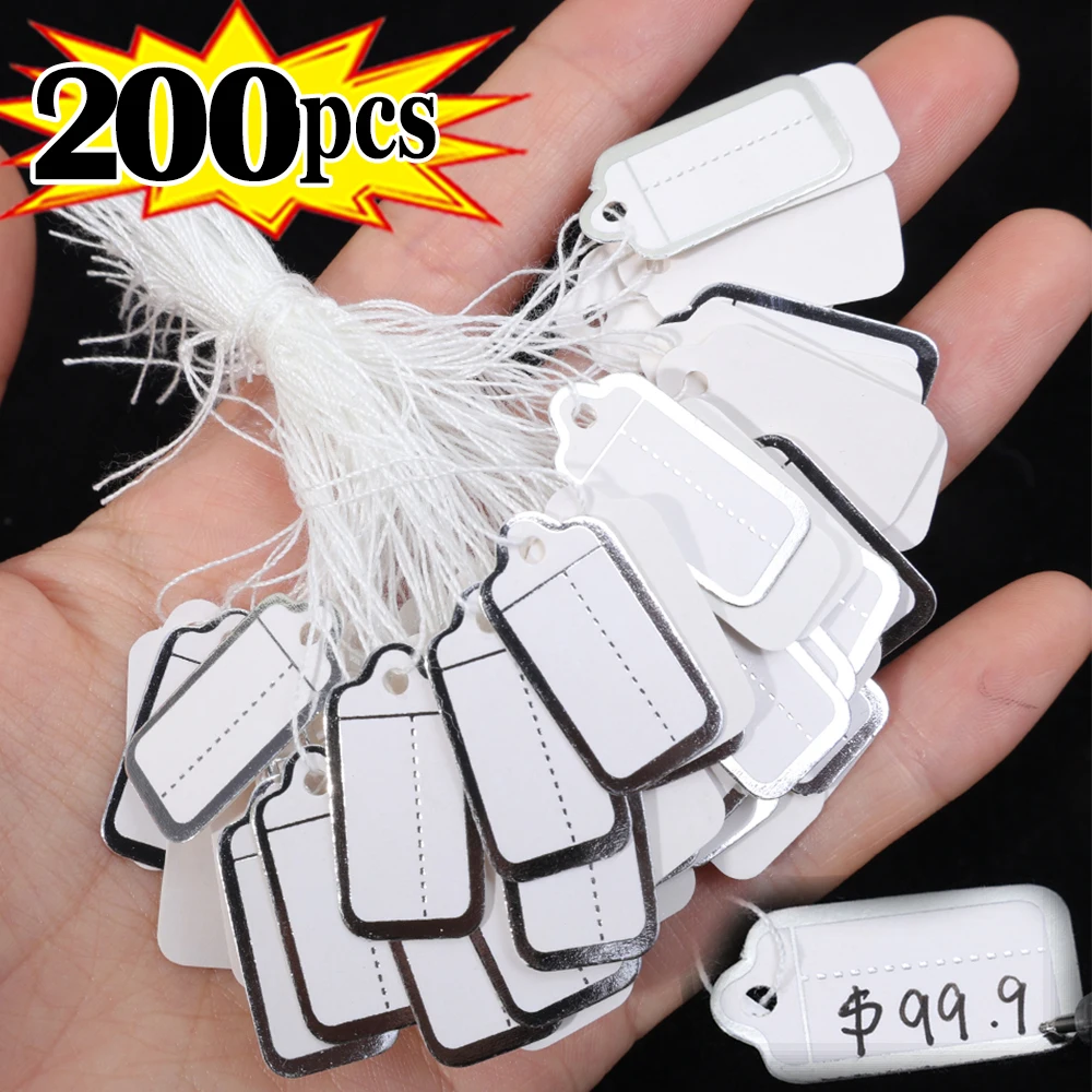 100/200pcs Jewelry String Cord Price Tags Custom Printing Blank Strung Label Gold Silver Display Accessories Jewellery Store