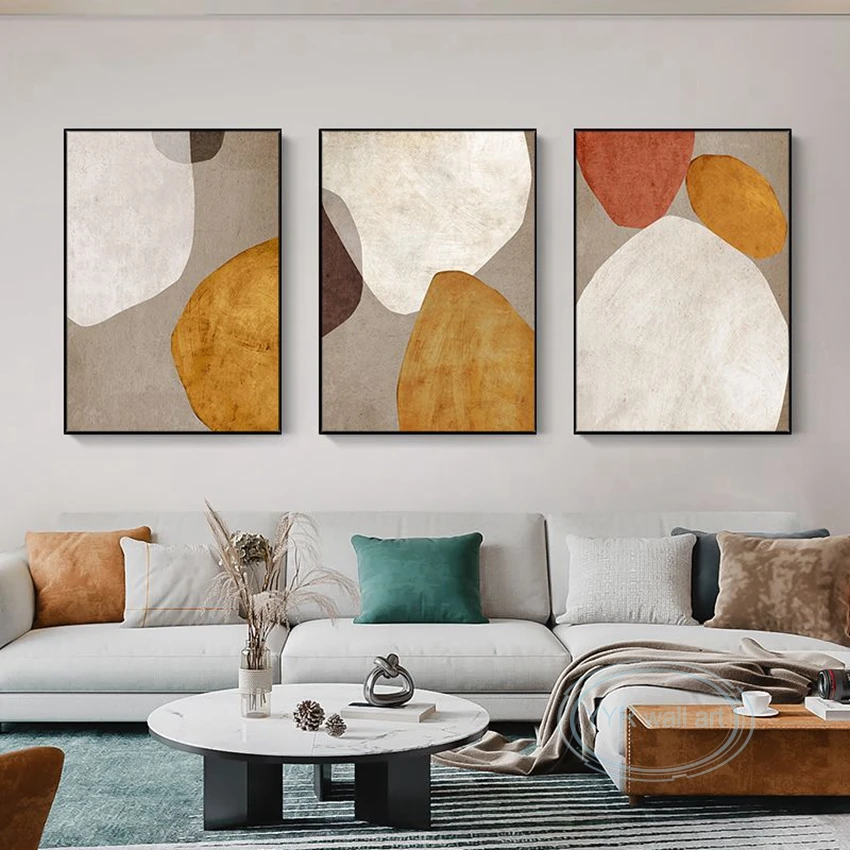 

3Pcs Home Decorative Painting Handmade Oil Painting Wall Art Canvas Abstract Lucky Stone Mural for Living Room Sofa Background