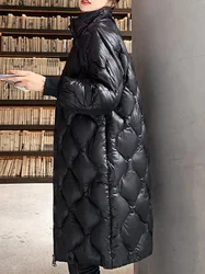 Abrigo largo por encima de la rodilla para mujer, Parka coreana con cuello de pie, Chaqueta brillante, invierno, 2022