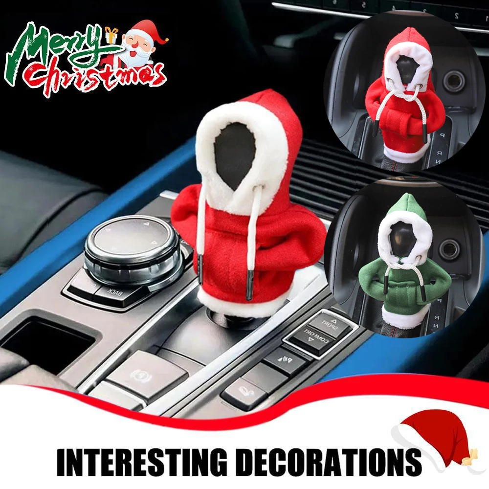 Christmas Gear Shift Mini Hoodie Cover Shift Cover Gear Handle Decoration Fits Manual Automatic Car Shift Lever Interior Decor