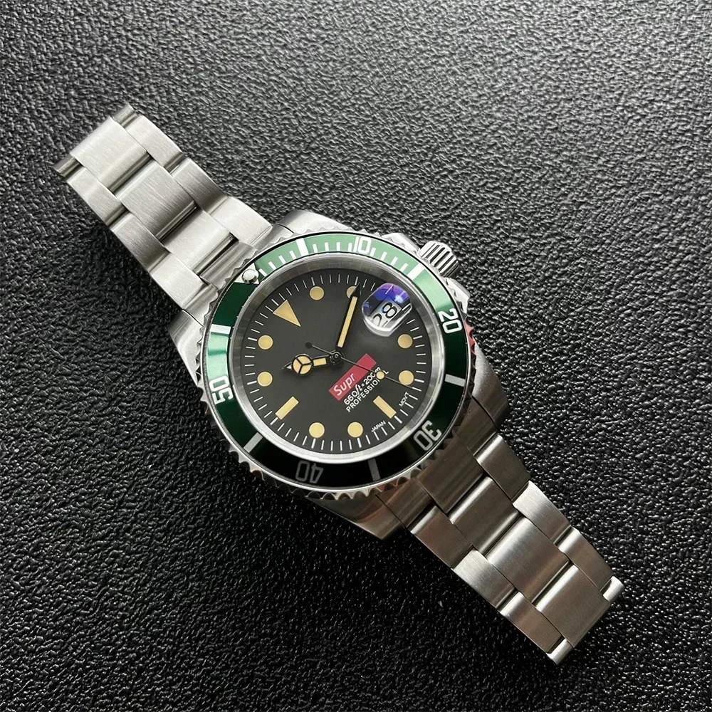 

40mm S Retro Men Refined Steel Watch With Sapphire Glass Japanese NH35 NH36 Movement Green Luminous Watch Customization TOP