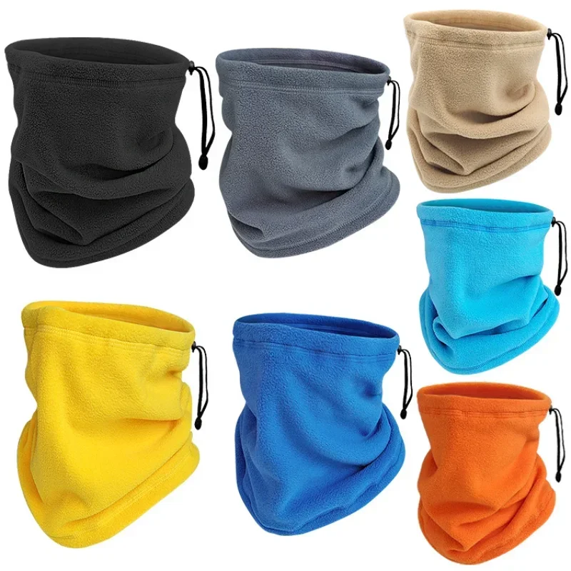 Polar Fleece Solid Color Drawstring Keep Warm Men Scarf Autumn Winter Outdoor Ride Unisex Neckerchief Face Mask