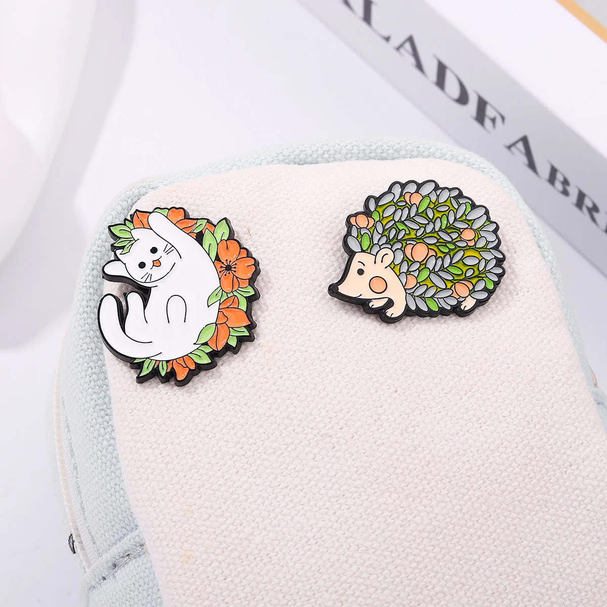 Floral Animals Enamel Pins Custom Hedgehog Cat Frog Mushroom Brooches Lapel Badges Cute Kawaii Jewelry Gift for Kids Friends