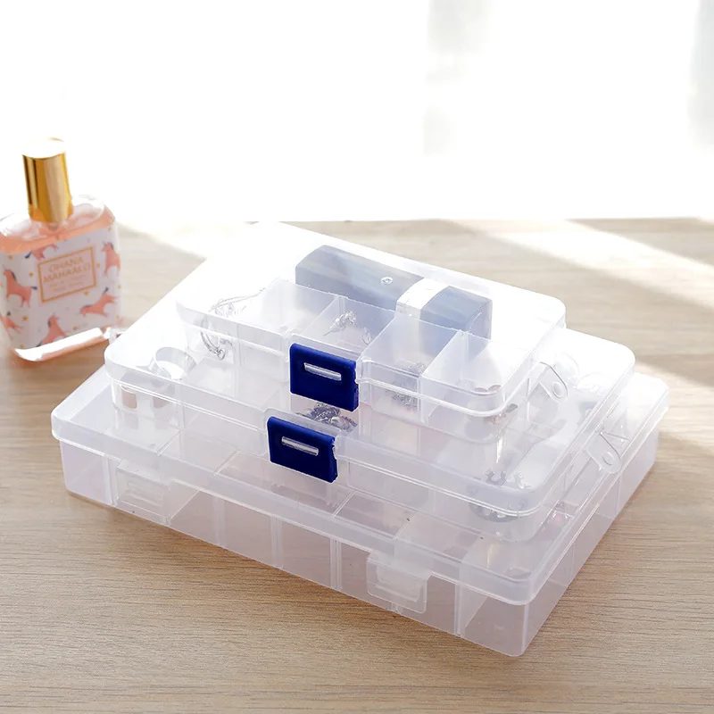 Simple single-layer household large capacity transparent jewelry box multi-compartment pill box storage box
