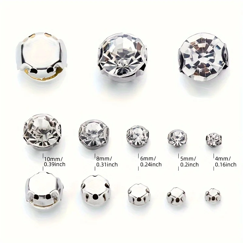 3-10mm Silvery Flat Bottom Earring Claw Beads Sew On Rhinestones Glass Crystal For DIY Jewelry Making Crafts And Clother