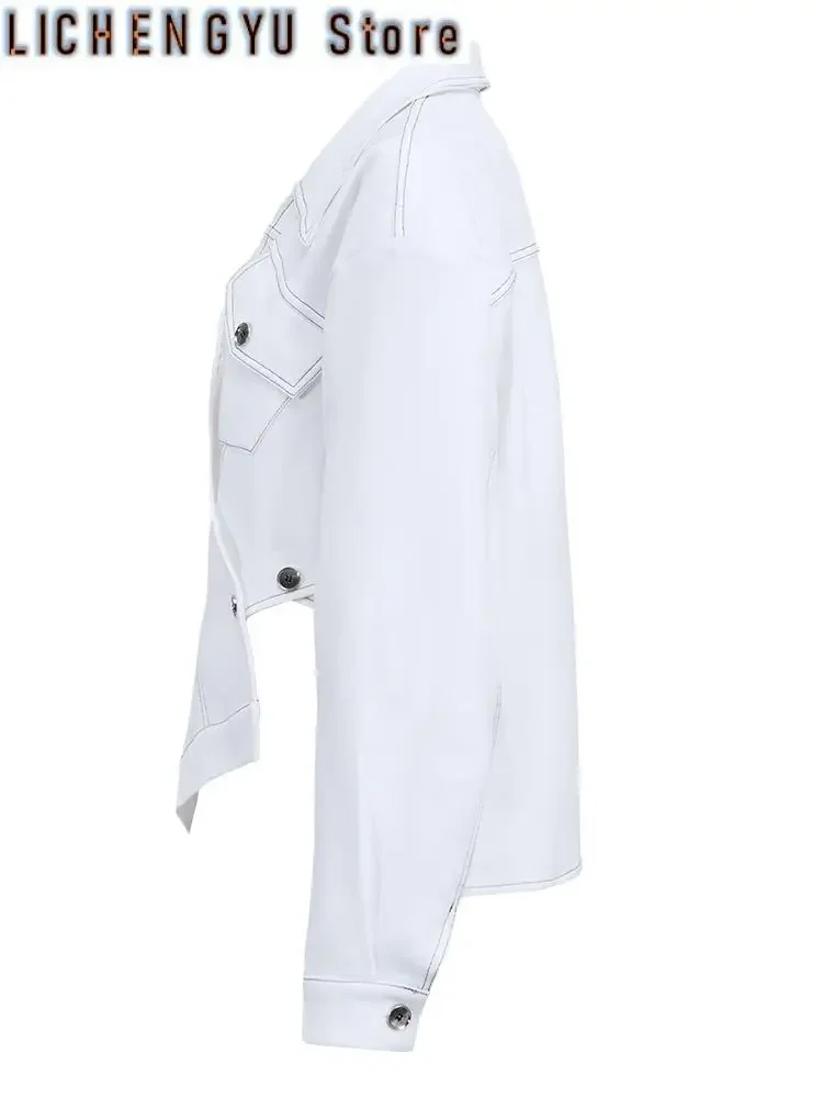 Loose Fit White Irregular Cross Big Size Casual Jacket New Lapel Long Sleeve Women Coat Fashion Spring Autumn