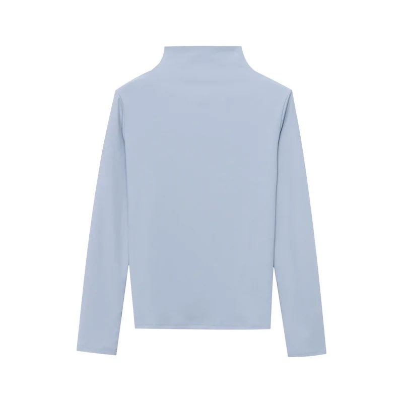 قميص نسائي علوي صديق للبشرة ناعم وناعم ورقبة شبه عالية مقاس نحيف ومتعدد الاستخدامات