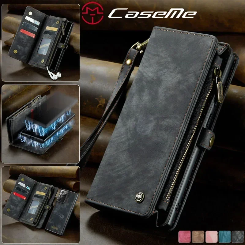 

CaseMe Съемный кожаный чехол для телефона с застежкой-молнией для Samsung Galaxy S25 Ultra S24 fe S20 S22 S21 S23 Plus Note 10 20 5G Cover