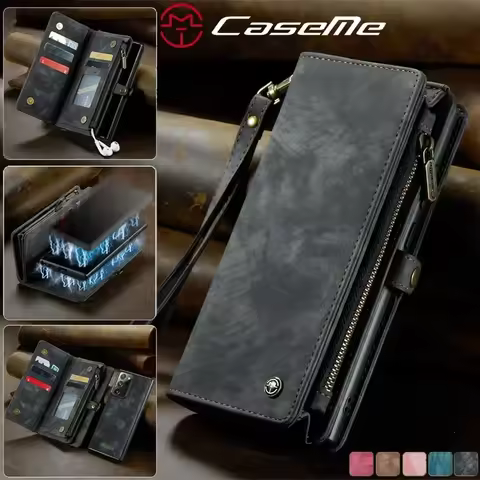 CaseMe Zipper Wallet Detachable Leather Phone Case For Samsung Galaxy S25 Ultra S24 fe S20 S22 S21 S23 Plus Note 10 20 5G Cover