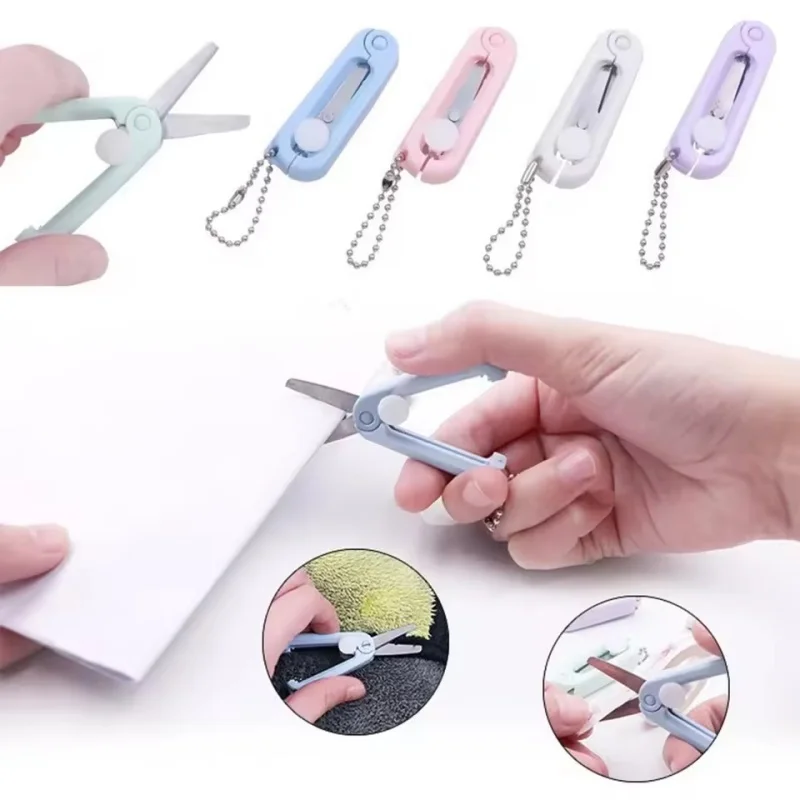 1 قطعة مقص الفولاذ المقاوم للصدأ المحمولة مع تصميم سلسلة المفاتيح متعددة الوظائف قابل للسحب لقطع الورق واستخدام السيناريو المتعددة #3