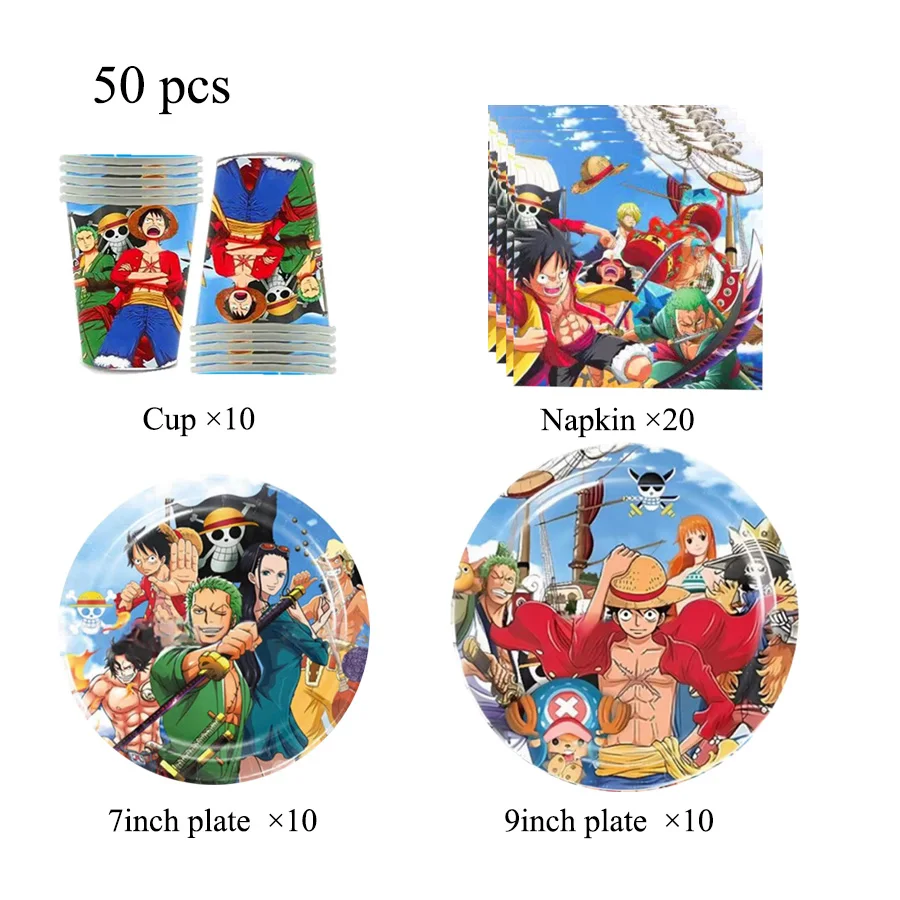 One Piece Geburtstagsparty-Dekorationen Einweg-Tischgeschirr-Set Banner Tortendekoration Ballon Partyzubehör Klatscharmband – Detail 24