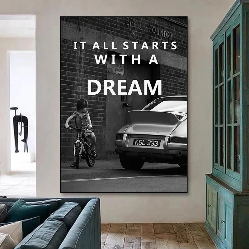 

It All Starts Witha Dream Inspirational Poster and Print Wall Art Canvas Painting Home Decor Word Picture For Living Room Office