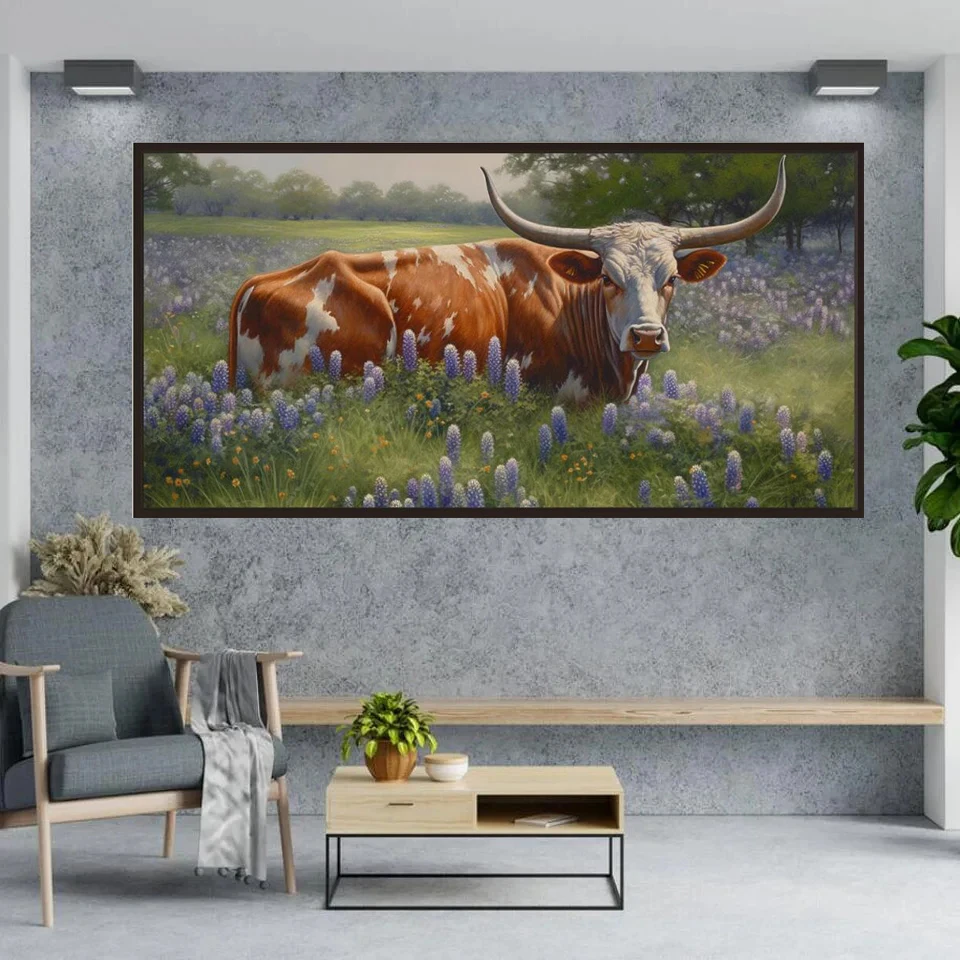 DIY Highland cattle Diamond Painting Golden Flower Cross Stitch Kits Lotus Full Diamond Mosaic For Home Decor Gift