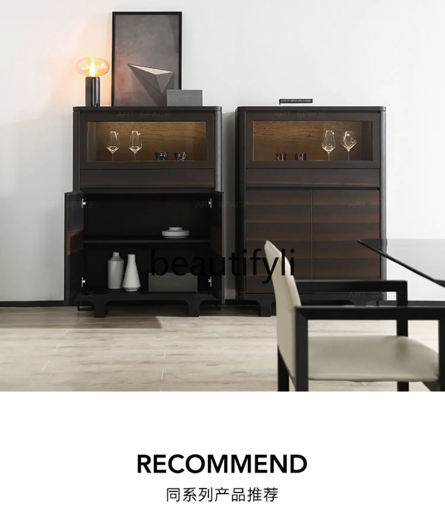 Italian minimalist living room side cabinet solid wood glass wall wine cabinet