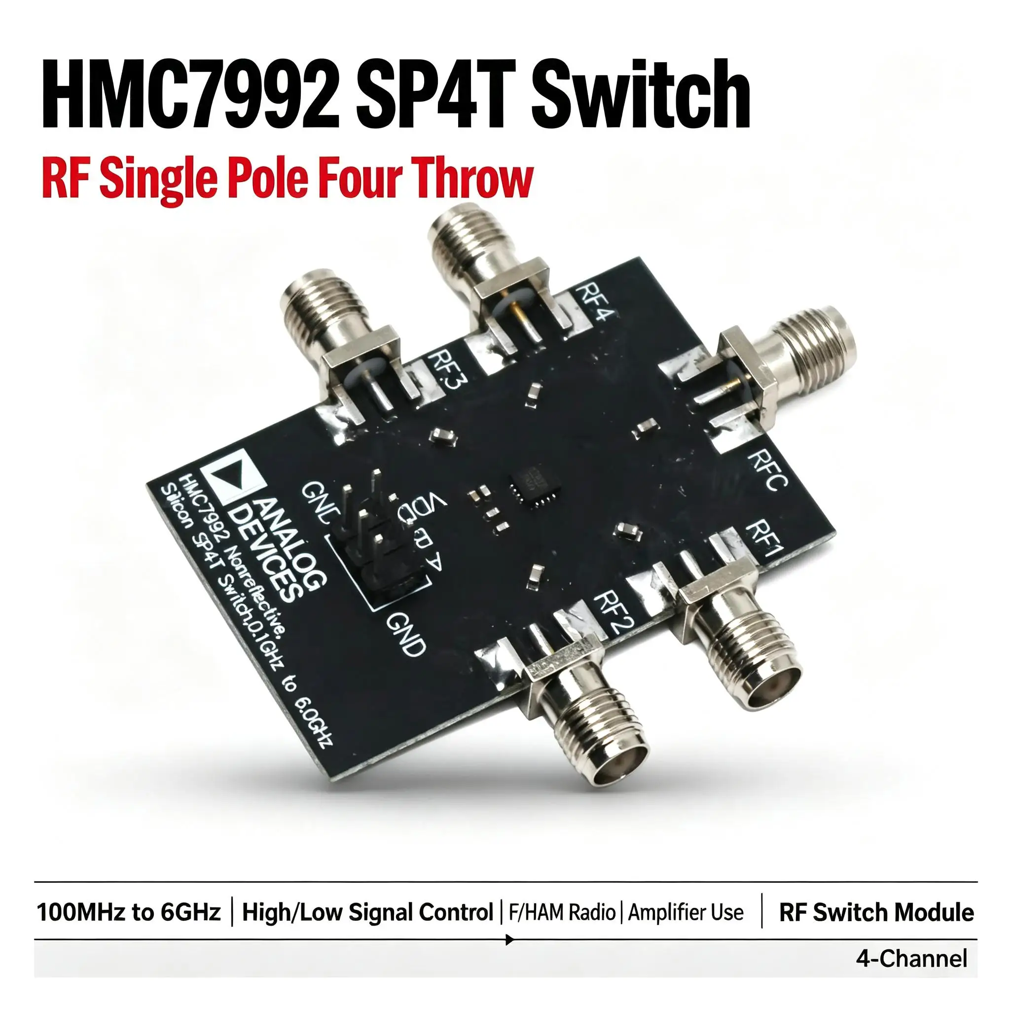 DYKB HMC7992 100MHz-6GHz SP4T Switch Module RF Single Pole Four Throw (SP4T) High Low Signal Control F/HAM Radio Amplifier Board