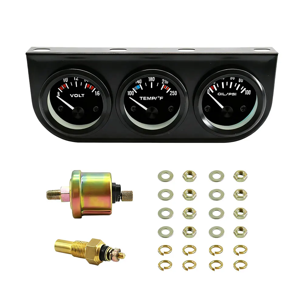 

Triple Gauge Cluster Mechanical 2 Inch 52MM Oil Pressure Water Temperature Fuel Voltmeter 3 in 1 Vehicle Monitor Kit