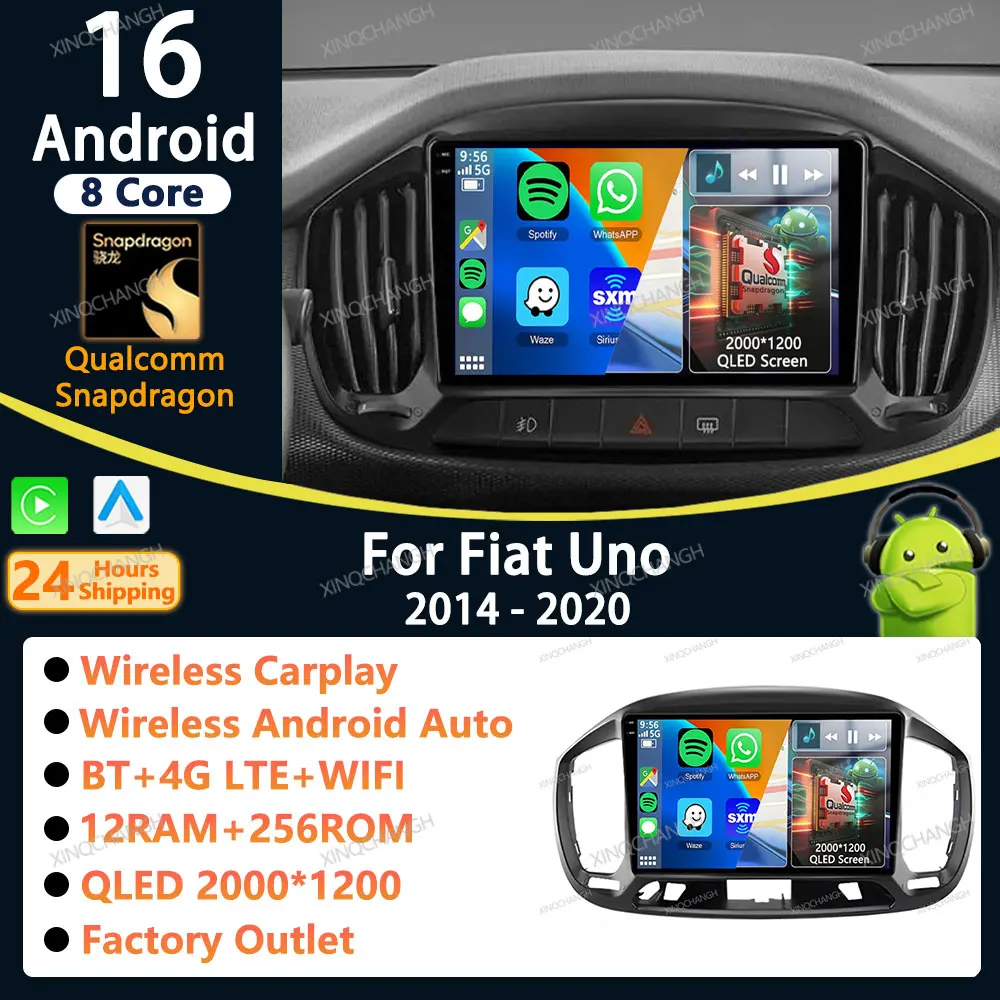 Android 16 Car Radio Carplay Auto For Fiat Uno 2014 2015 2016 2017 2018 2019 2020 Dash Fitting Panel Kit Player 2 DIN Head Unit