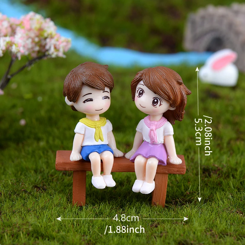 Mini Romantic Couple Figurine Lovers Figures Wedding Dolls Fairy Chair Miniatures Figurines DIY Home Decoration