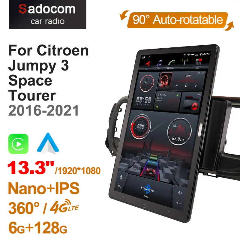 13.3“ 1920*1080 Android 10.0 Car Multimedia for Citroen Jumpy 3 SpaceTourer 2016-2021 Auto Radio Audio 4G LTE 360 Optical DSP