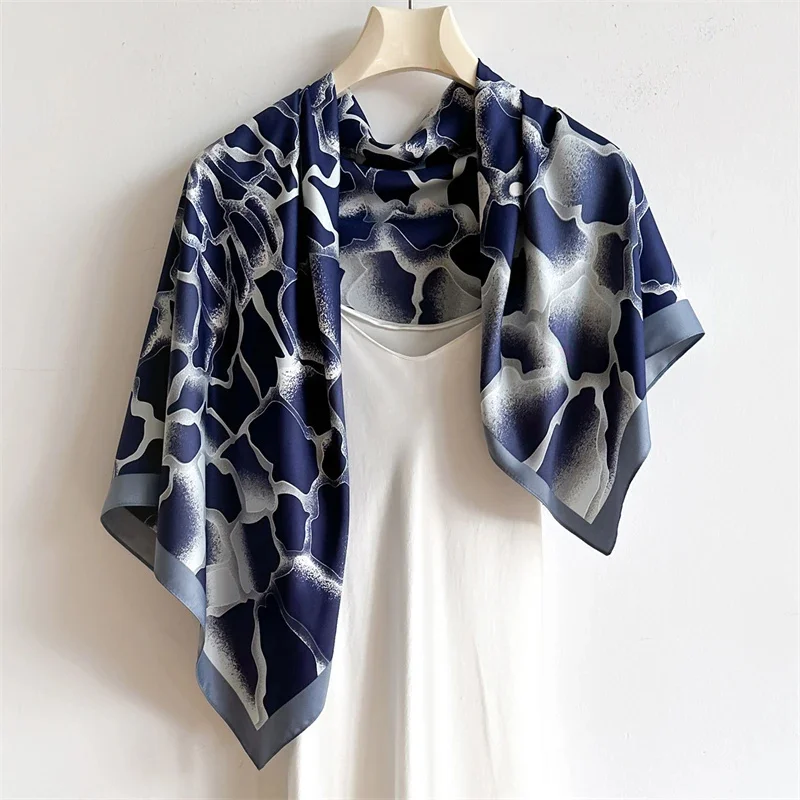 90cm Fashion Luxury Brand Silk Scarf Square Women Crack Print Designer Shawls And Wraps Small Hair Neck Hijabs Scarves