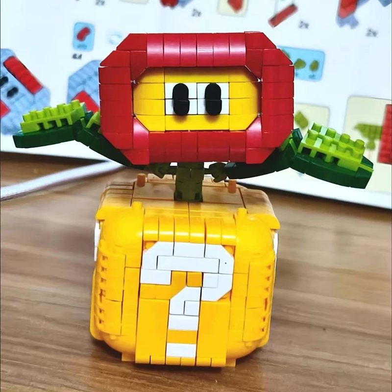 Flame Flower Man-eating Flower Building Blocks Question Mark Box Mini Building Blocks Creative Desktop Model Children's Toys view 3